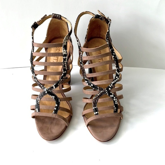 Schutz 'Kaye' Snakeskin-Print Strappy Sandals, Light Pink, 8B - Picture 2 of 13